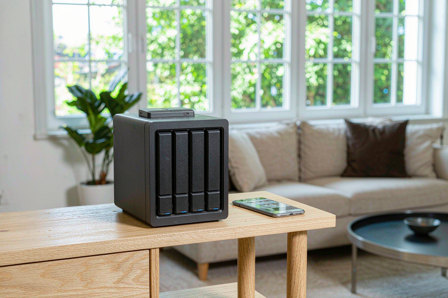 Beelink ME Pro hybrid NAS and mini PC shown as a compact desktop storage appliance