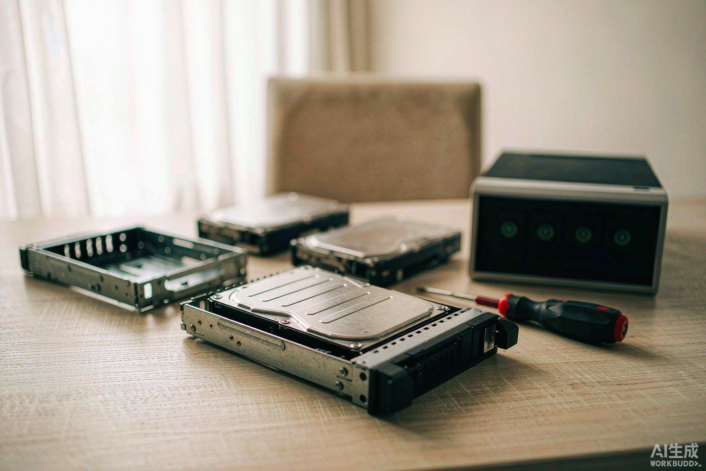 Illustrative image: NAS hard drive installed in a drive tray